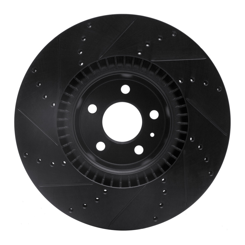 Audi A8 Brake Rotor (1) - Front Right - R1 Concepts - Drilled & Slotted - Black - `12-`18